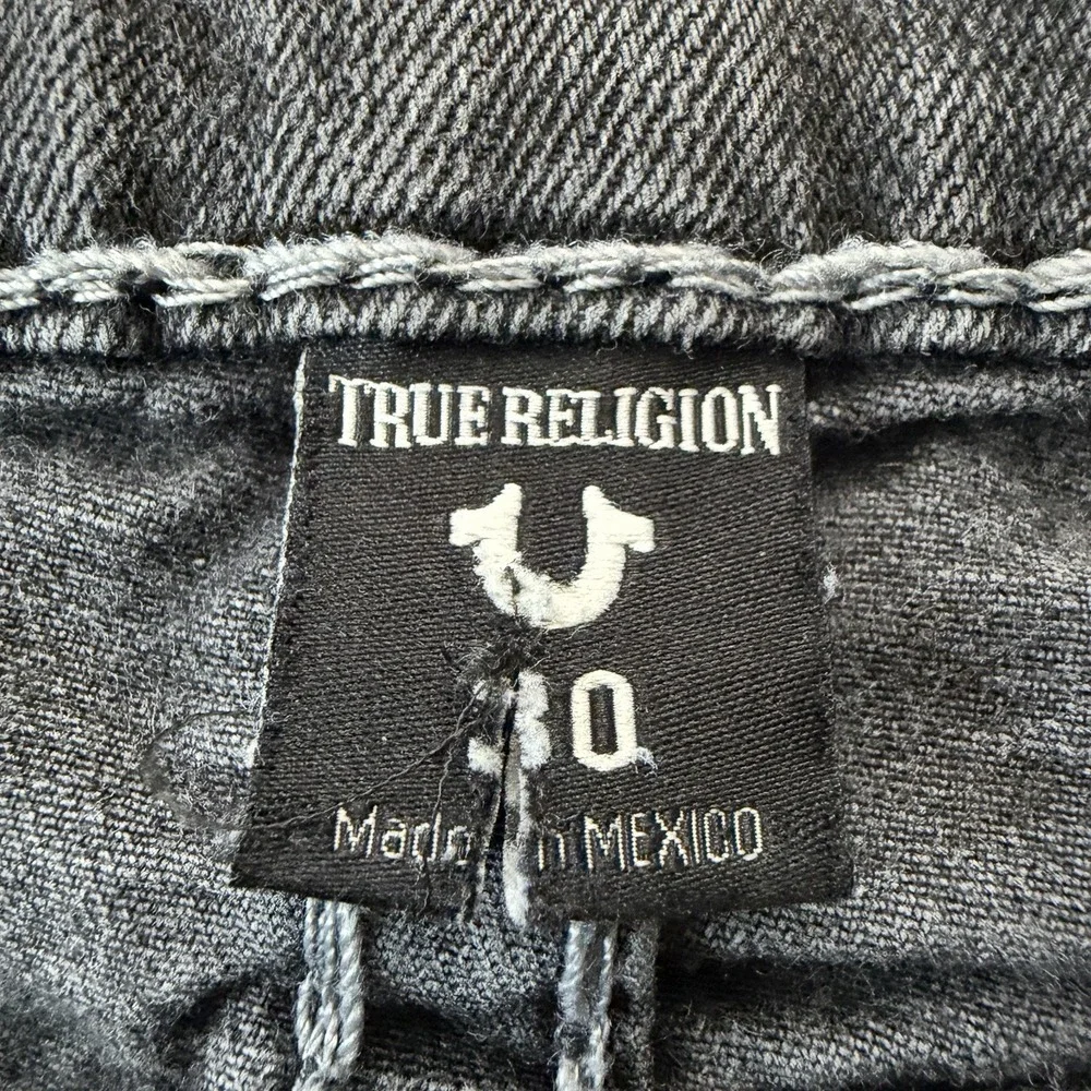 True Religion Geno W Flap Super T Jeans Mens 30x32 Black Straight Leg Distressed